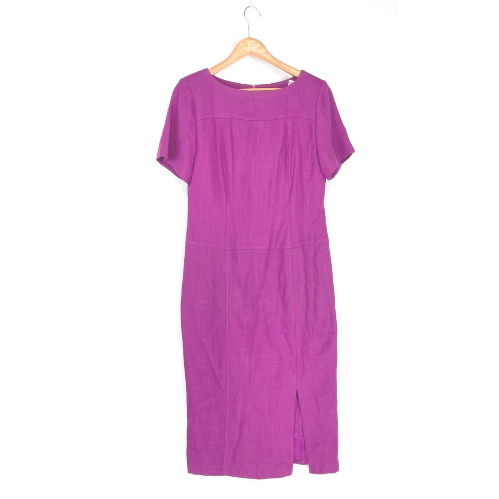 Sag Harbor Womens Dress 8 Sheath Magenta Textured Short Sleeve Midi Professional